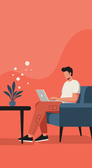 Person working productively on a laptop in a relaxed setting, illustrating remote work, freelance, and modern digital lifestyle concepts. Ideal for business.