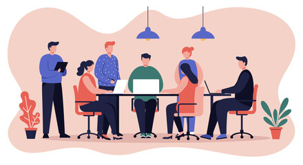 Diverse business team collaborating in a modern office meeting, discussing projects and strategy. Ideal for corporate, teamwork, and startup concepts.