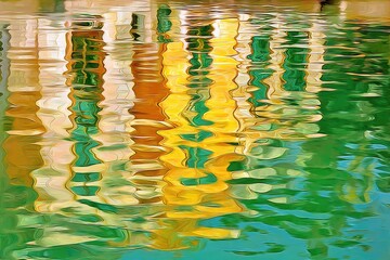 Abstract reflections of buildings in rippling water
