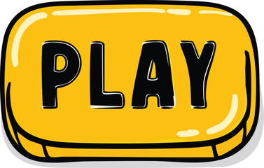 Vibrant yellow play button in cheerful cartoon style, ideal for interactive digital designs, signifying start, fun, and user engagement for multimedia experiences