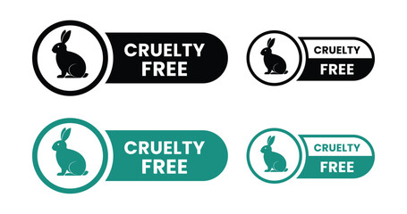 Cruelty Free icon set, label, logo, badge, symbol, line, flat vector, isolated illustration. Cruelty free not tested on animals label product packaging design. Natural, organic, Vegan eco cosmetic