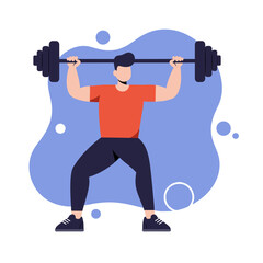 A determined man lifts a heavy barbell over his head, demonstrating strength and commitment to fitness. Ideal for promoting health, exercise, and an active lifestyle.