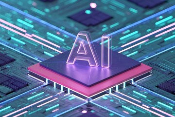 Artificial intelligence concept with ai letters on a futuristic circuit board, representing technology and innovation