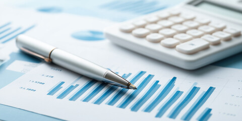 Calculator and Pen on Financial Charts