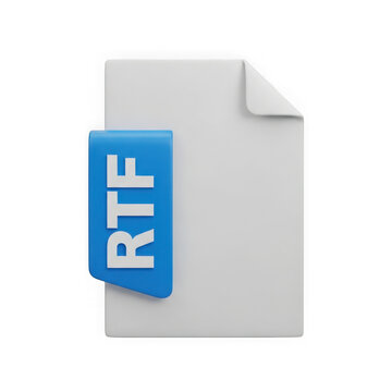 Realistic 3d render of an rtf document icon with a blue label isolated on transparent background