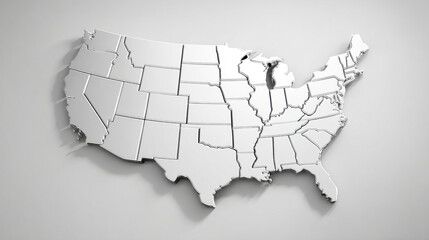 Modern render showcasing the outline of the United States map with a 3D design effect