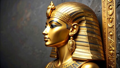 Profile of a golden bust, regal headdress, serene expression