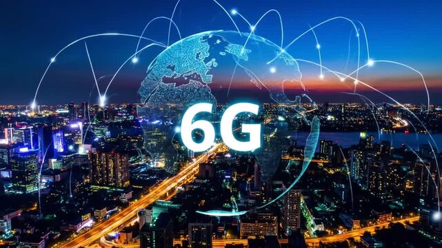 6G Network Technology Over Cityscape at Night - Powered by Adobe