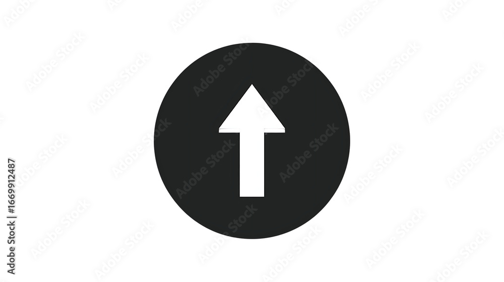 Wall mural bold white upward arrow centered in a solid black circle, flat vector icon representing growth, prog