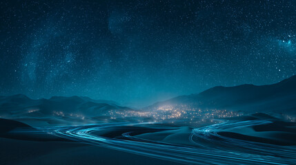 Fototapeta premium Nighttime Desert Landscape with Starry Sky