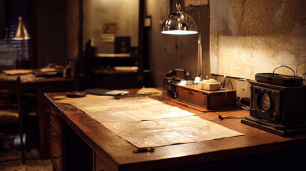 Military headquarters interior showcasing a strategic planning space from World War II era