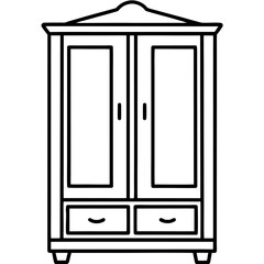 Minimalist line art of an open wardrobe with clothes