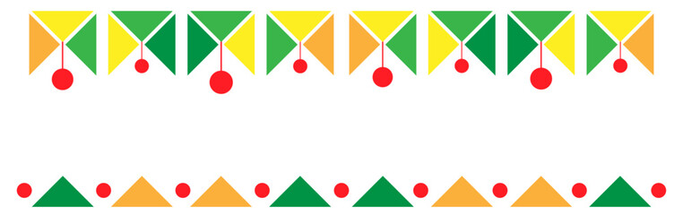 Festive geometric banner design with colorful triangles and red accents for joyful events