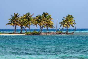 Small tropical Caribbean island with palm trees