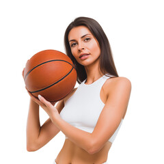 Basketball player holding a basketball isolated on transparent or white background, png