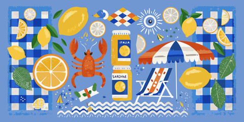 Italian Summer Picnic Lemons Sardines and Beach Scene