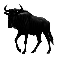 Silhouette of a standing wildebeest with herd behavior