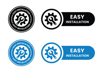 Easy Install  vector stamps for product labeling isolated on white. Easy Install sign, logo, badge, icon, sticker, label, emblem, stamp, symbol, black, line, flat vector, isolated illustration.