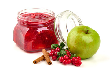 Cranberry Jam with Apple, isolated on white background.