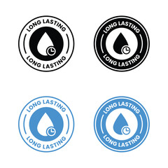 Long lasting icons set, logo, label, badge, symbol, arrow, stamp, black, line, flat vector, isolated illustration. Pharma or beauty label for product packaging design. Hourglass, time, clock icon.