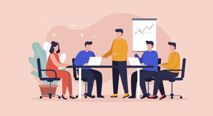 Diverse business team collaborating in a meeting, analyzing growth data on a whiteboard. Ideal for corporate strategy, teamwork, and professional development concepts.