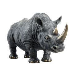 Obraz premium Detailed studio shot of a gray rhinoceros statue, frontal view, on black background