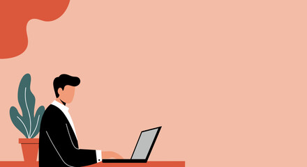 Professional man in a suit focused on typing on a laptop, representing business, remote work, or online learning. Ideal for corporate themes and digital productivity.