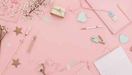 Pink-themed desk stationeryis  perfect for social media posts, blog headers, and feminine branding designs. Ideal for creative, stylish projects.