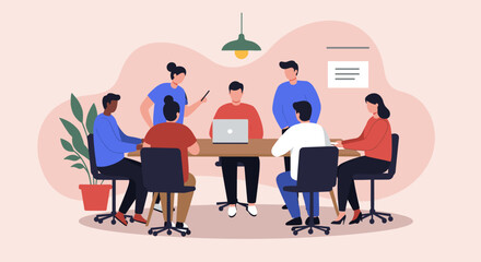 Diverse team collaborating in a modern office meeting, discussing strategies and ideas for business growth. Concept of teamwork, productivity, and professional development.
