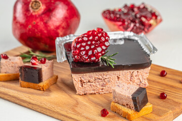 Gourmet pate with pomegranate and jelly glaze served on bread
