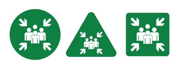 Emergency assembly point sign. Assembly point sign symbol vector illustration isolated on white background. Emergency assembly point sign, logo, badge, icon, sticker, label, emblem, stamp, symbol. © Icon Legend 