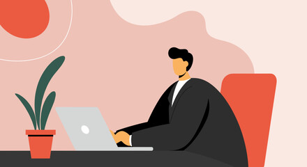 Dedicated professional using a laptop at a modern workspace, perfect for showcasing business, technology, and remote work solutions.