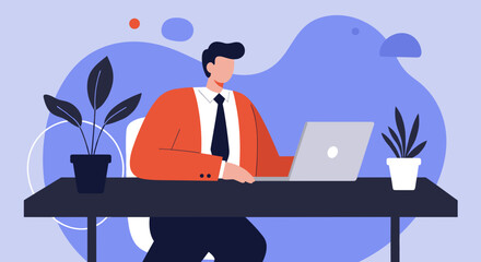 A focused professional works diligently on a laptop at a modern desk, embodying productivity and remote work. Ideal for business, technology, or lifestyle content.