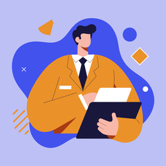 Professional businessman in a vibrant suit and tie holds a folder, symbolizing organization, administration, and productivity. Ideal for corporate and finance themes.