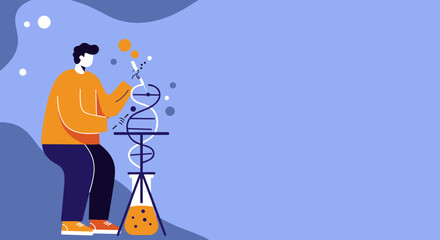 Scientist performing genetic research, studying a DNA helix for medical advancement and biotechnology. Concept of innovation, discovery, and scientific development.