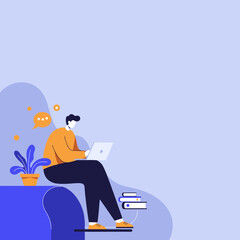 Modern person working or studying on a laptop in a relaxed setting, symbolizing remote work, online learning, and digital communication. Ideal for business, education, and lifestyle concepts.