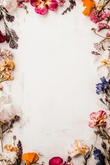 Thin ornamental frame of flowers with large white empty place in the middle