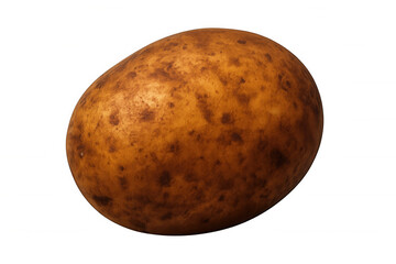 Potato tuber close-up, revealing intricate skin texture and surface details on minimalist transparent backdrop