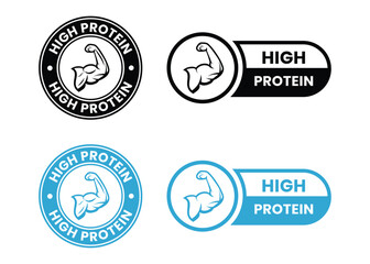 high protein food label emblem flat color vector illustration template design. high protein sign, logo, badge, icon, sticker, label, emblem, stamp, symbol, black, line, flat vector.