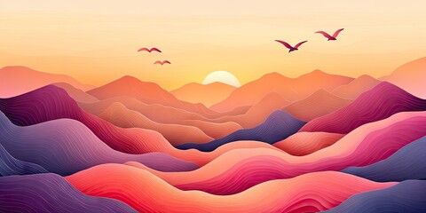 Colorful layered mountains at sunrise