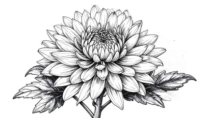 Intricate Monochrome Chrysanthemum Flower Illustration.