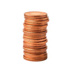 Stack of copper coins isolated on transparent background