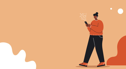 Modern illustration of a person actively using a smartphone, symbolizing digital communication, social media, and online connectivity. Ideal for technology, business, or lifestyle content.