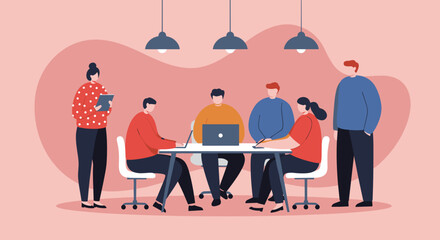 Diverse team collaborating in a modern office meeting, discussing ideas and working together. Ideal for business, teamwork, and professional development concepts.