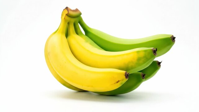 AI-generated bunch of fresh green bananas changing to yellow isolated on a clean white background