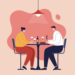Couple enjoying a romantic dinner date with wine at a restaurant. Perfect for lifestyle, relationship, and dining concepts.