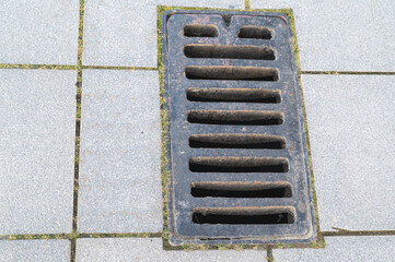 Urban Drainage System Grate on Paved Street for Effective Water Management and Safety