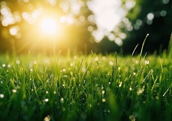Fototapeta premium Dewy grass at sunrise