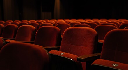 Obraz premium Empty theater seats in a darkened auditorium
