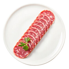 Salami slices isolated on transparent background